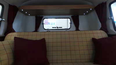 Volkswagen campervan with red curtains. Ready made curtain sets
