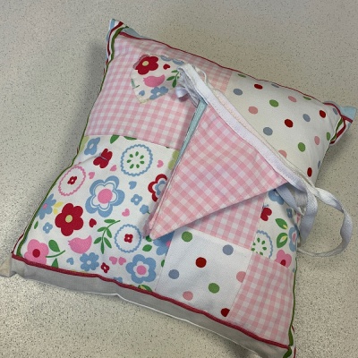 Vintage Style Cushion and Bunting Set Pink Patchwork