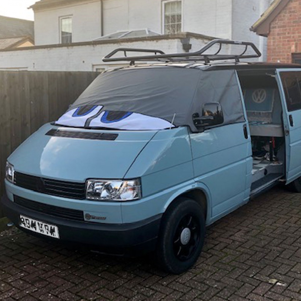 thumbnail image 2 of UK CUSTOM COVERS VW Transporter T4 Frost Cover – Black, 600D PU Coated, Waterproof, Tailored Windscreen Wrap 2 of 5